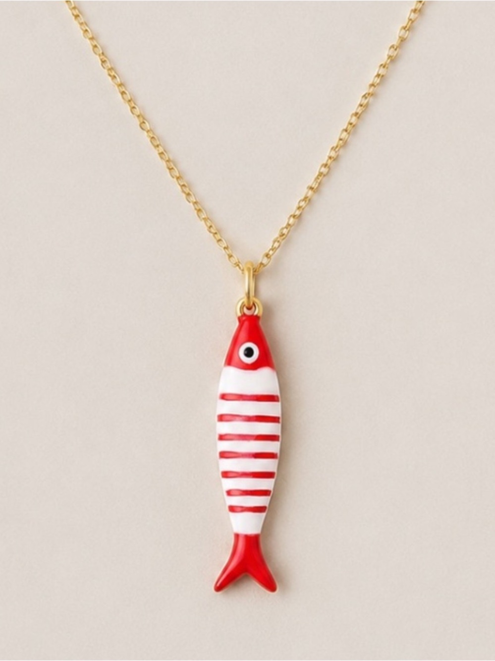 New! 18K Gold Plated Red Fish Sardine Necklace NWOT (5009)